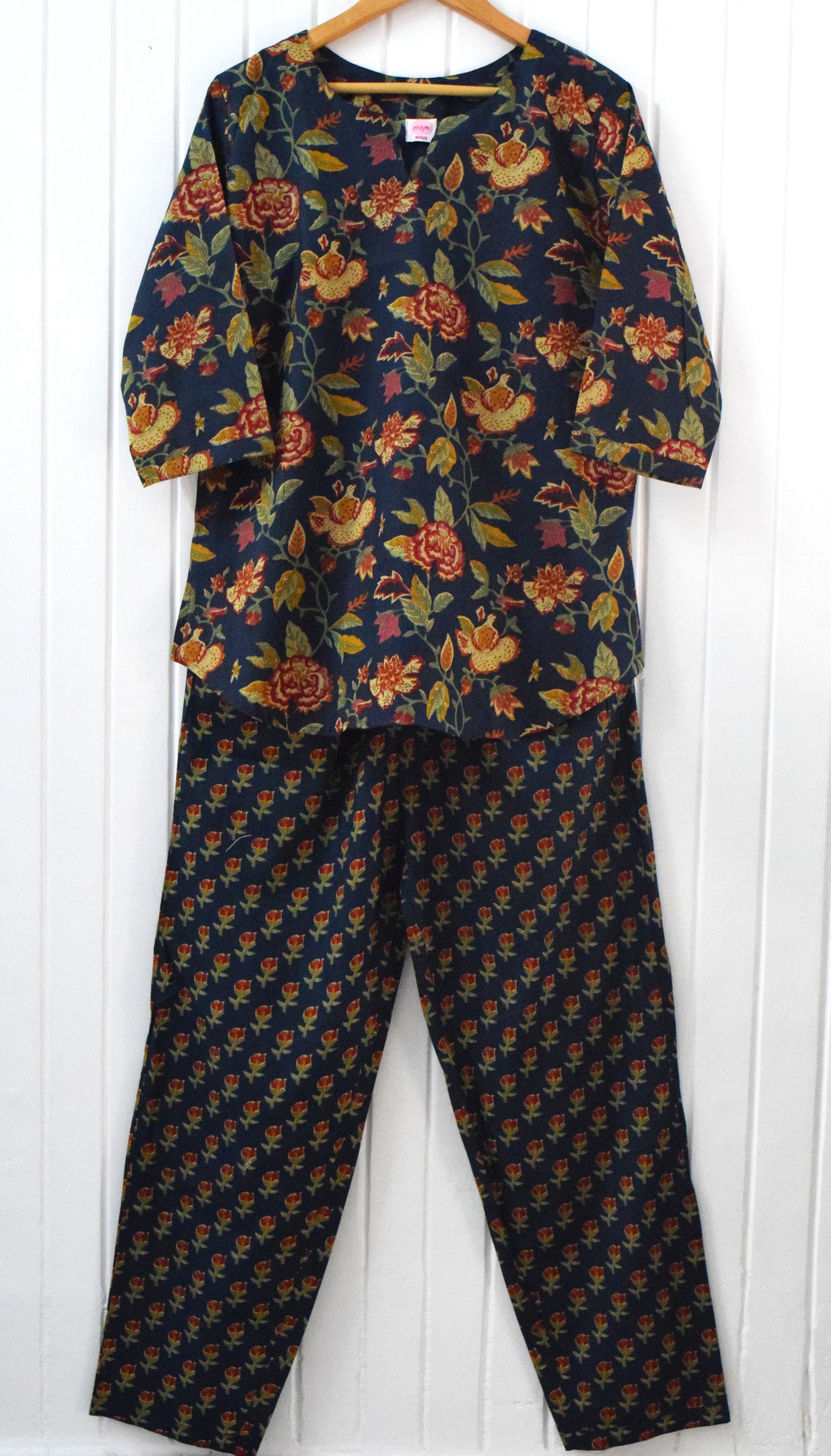 Navy Blue Flower Jaal Loungewear Set